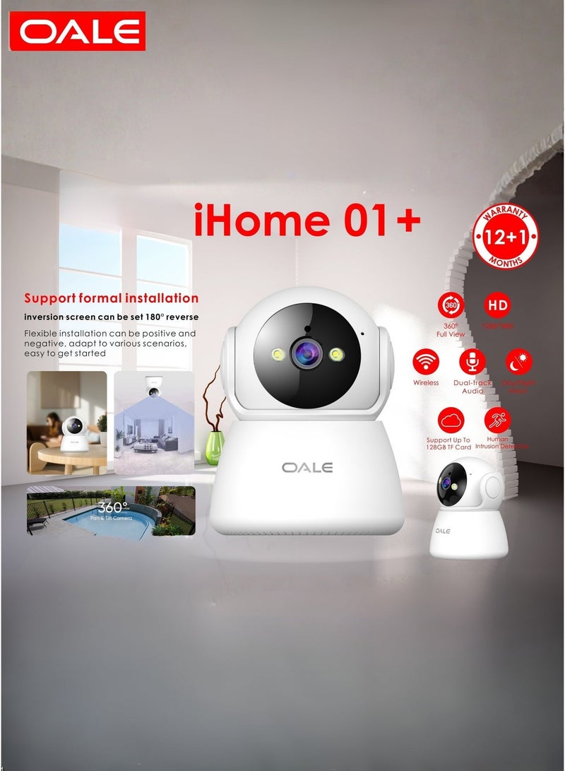 OALE iHome 01 360° Security Camera with Dual Tracking, Motion Detection, Night Vision, Audio Support & Two-Way Voice – Smart Home CCTV Camera for Indoor/Outdoor Surveillance - Image 2